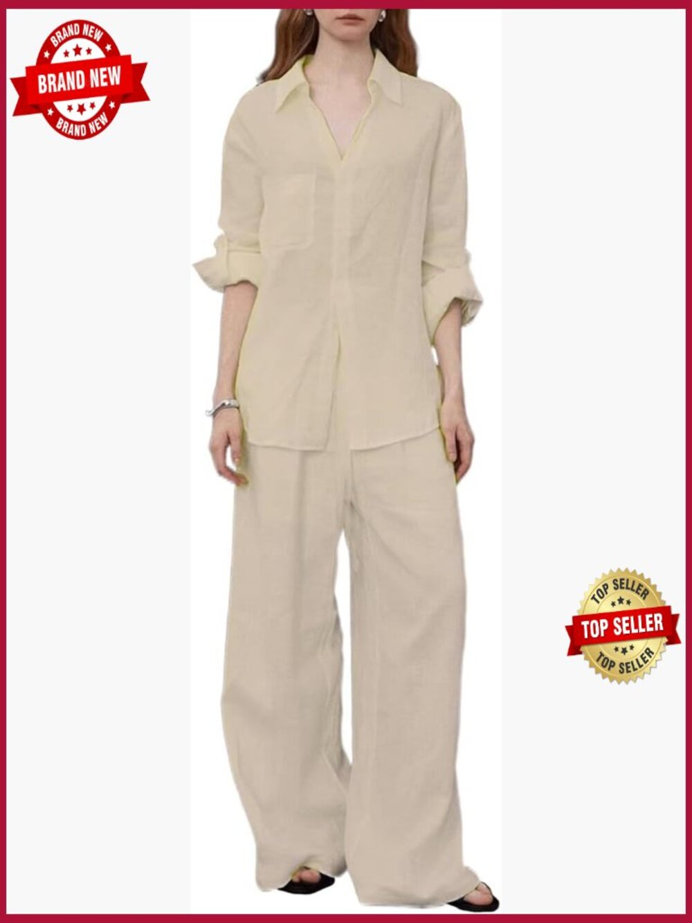 Women's Linen Blend 2 Piece Set - Summer Spring Lounge Vacation Outfit